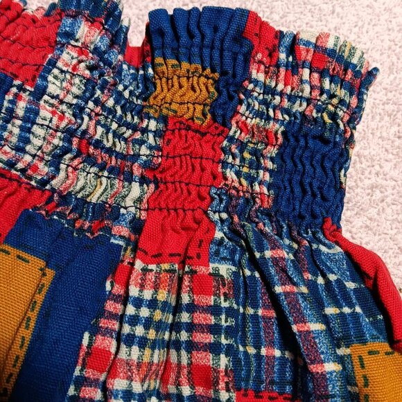 Vintage 1970's Girls 3T 4T Peasant Handmade Patchwork Plaid Elastic Waist Skirt - Picture 3 of 6